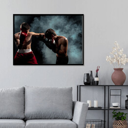 Plakat w ramie Dwóch profesjonalnych bokserów na czarnym przydymionym tle 