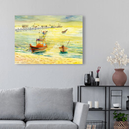 Obraz na płótnie Łódź rybacka nad brzegiem morza - ilustracja