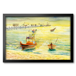 Łódź rybacka nad brzegiem morza - ilustracja