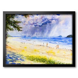 Obraz w ramie Deszczowe chmury nad morzem - akwarela