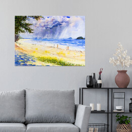 Plakat samoprzylepny Deszczowe chmury nad morzem - akwarela