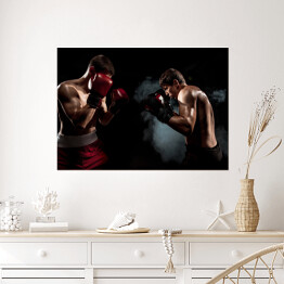 Plakat samoprzylepny Dwóch profesjonalnych bokserów w półmroku