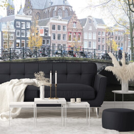 Fototapeta winylowa zmywalna Krajobraz Amsterdamu - kanały, rowery i domy