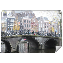 Fototapeta Krajobraz Amsterdamu - kanały, rowery i domy
