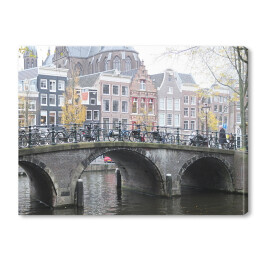 Obraz na płótnie Krajobraz Amsterdamu - kanały, rowery i domy