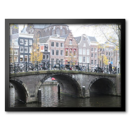 Obraz w ramie Krajobraz Amsterdamu - kanały, rowery i domy