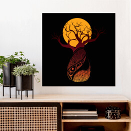 Plakat samoprzylepny Bordowo żółty baobab na czarnym tle
