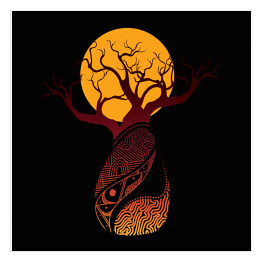 Plakat samoprzylepny Bordowo żółty baobab na czarnym tle