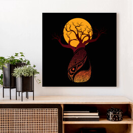Obraz na płótnie Bordowo żółty baobab na czarnym tle