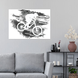 Plakat Biała sylwetka rowerzysty na szarym tle