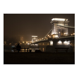 Plakat Most w Budapeszcie późnym wieczorem