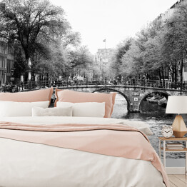 Fototapeta winylowa zmywalna Kanały Amsterdamu w odcieniach szarości