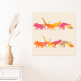 Plakat samoprzylepny Barwne dinozaury na kolorowym tle