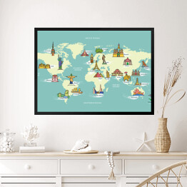 Obraz w ramie Mapa świata z symbolami kraju