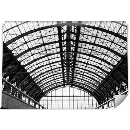 Fototapeta Żelazna konstrukcja nad stacją w Antwerpii