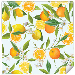 Tapeta samoprzylepna w rolce Pomarańcze i cytryny z kwiatami i listkami na gałązkach