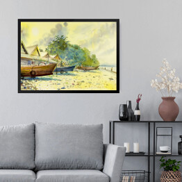 Obraz w ramie Opuszczona łódź rybacka na plaży