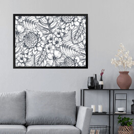 Obraz w ramie Kompozycja tropikalnych kwiatów - szkic