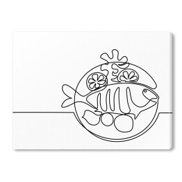 Obraz na płótnie Ryba na talerzu z cytryną i grulą - ilustracja