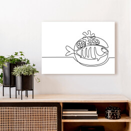Obraz na płótnie Pieczona ryba na talerzu - ilustracja