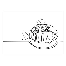Plakat Pieczona ryba na talerzu - ilustracja