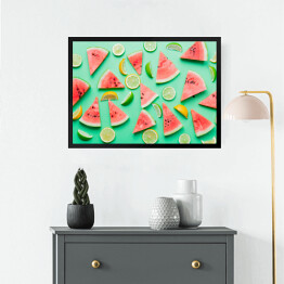 Obraz w ramie Plastry cytryny i limonki z arbuzem