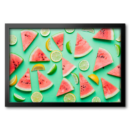 Obraz w ramie Plastry cytryny i limonki z arbuzem