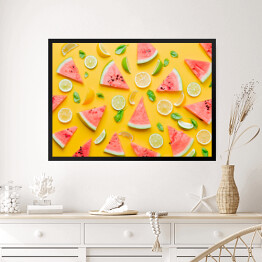 Obraz w ramie Cytryny i limonki z arbuzem na żółtym tle