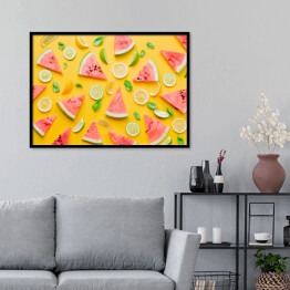 Plakat w ramie Cytryny i limonki z arbuzem na żółtym tle