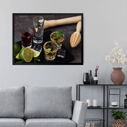 Obraz w ramie Napoje alkoholowe na kamiennym stole