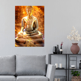 Plakat Budda - statua na złotym tle