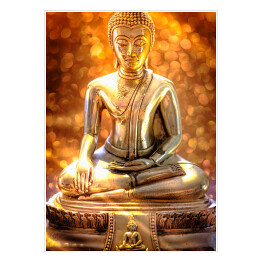 Plakat samoprzylepny Budda - statua na złotym tle