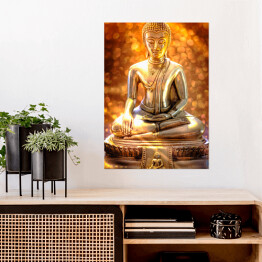 Plakat samoprzylepny Budda - statua na złotym tle