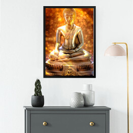 Obraz w ramie Budda - statua na złotym tle