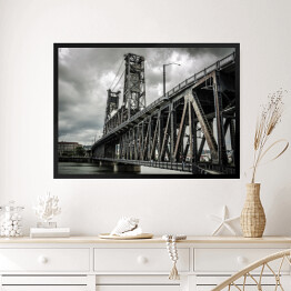 Obraz w ramie Most stalowy w czarno białym ujęciu