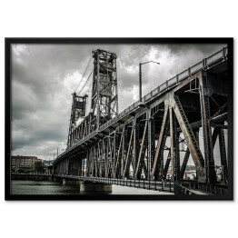Plakat w ramie Most stalowy w czarno białym ujęciu