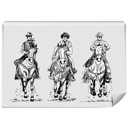 Fototapeta Trzech kowbojów na koniach - szkic