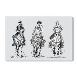 Obraz na płótnie Trzech kowbojów na koniach - szkic