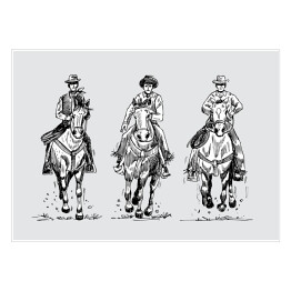 Plakat Trzech kowbojów na koniach - szkic
