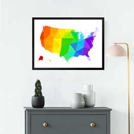 Obraz w ramie Tęczowa geometryczna mapa USA