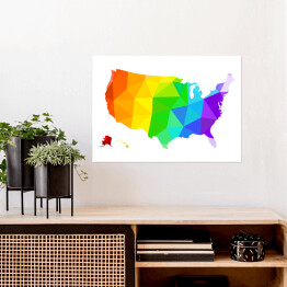 Plakat samoprzylepny Tęczowa geometryczna mapa USA