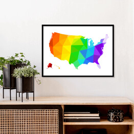 Plakat w ramie Tęczowa geometryczna mapa USA