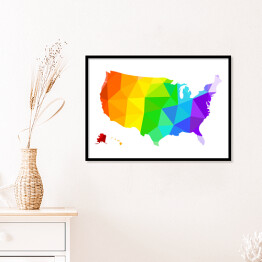 Plakat w ramie Tęczowa geometryczna mapa USA
