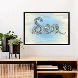 Obraz w ramie Ozdobny napis "morze" na błękitno białym tle