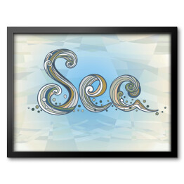 Obraz w ramie Ozdobny napis "morze" na błękitno białym tle