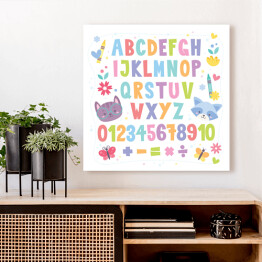Obraz na płótnie Kolorowa tablica z cyferkami i literkami dla dzieci