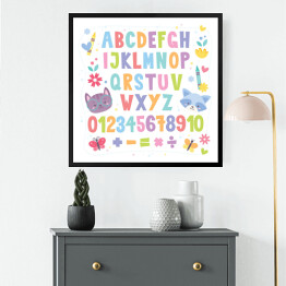 Obraz w ramie Kolorowa tablica z cyferkami i literkami dla dzieci