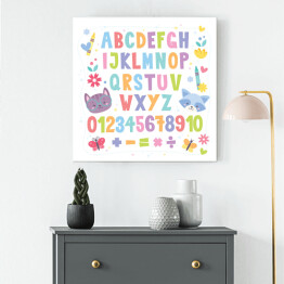 Obraz na płótnie Kolorowa tablica z cyferkami i literkami dla dzieci