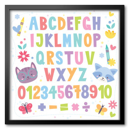 Obraz w ramie Kolorowa tablica z cyferkami i literkami dla dzieci