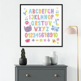Plakat w ramie Kolorowa tablica z cyferkami i literkami dla dzieci